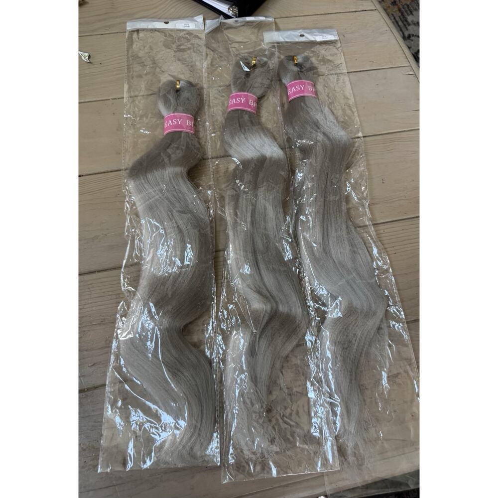 3 Packs Silver Gray Braiding Hair 22” Pre Stretched Synthetic Easy Braid
